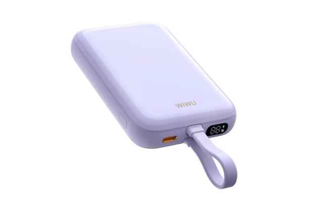 WIWU Wi-P024 10000mAh Magnetic Wireless Charging Power Bank PD 20W Fast Charging Battery Pack with Built-in Cable - Purple